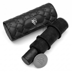 [Black] VVS Leather Three Watch Roll open, black suede sleeve and monogram cap