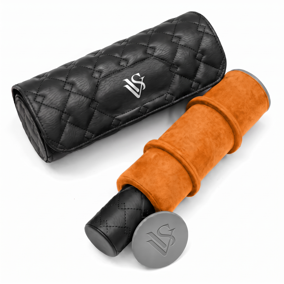 [Black/Orange] VVS Leather Three Watch Roll, orange suede sleeve with black quilted case