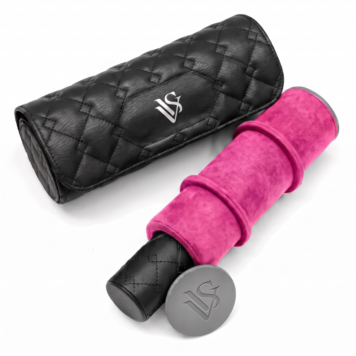 [Black/Miami Pink] VVS Leather Three Watch Roll, Miami pink suede sleeve with black quilted case