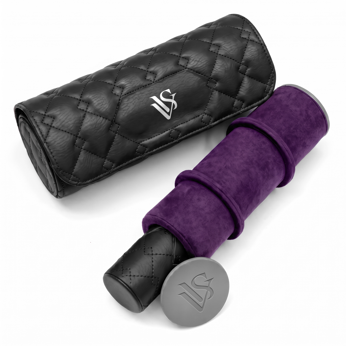 [Black/Purple] VVS Leather Three Watch Roll, purple suede sleeve with black quilted case