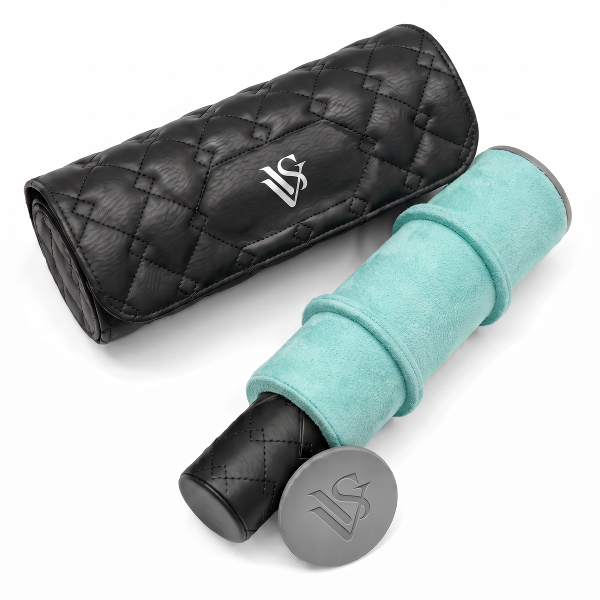 [Black/Tiffany Blue] VVS Leather Three Watch Roll, Tiffany blue suede sleeve with black quilted case
